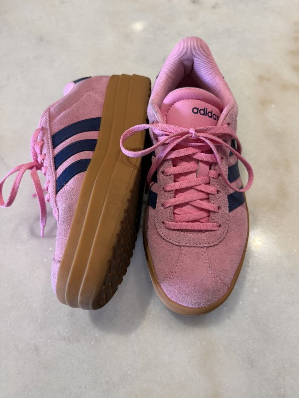 Adidas VL Court Bold Platform Sneakers Pink Suede Navy Gum Sole Women's 7